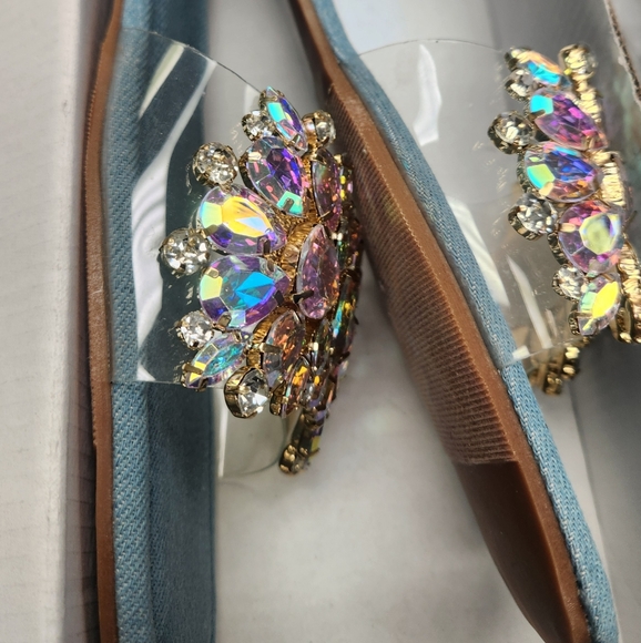 Denim Crystal Flat Sandals - Picture 2 of 4